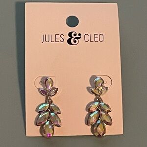 Silver Leaf Design Earrings with Crystal Accents
